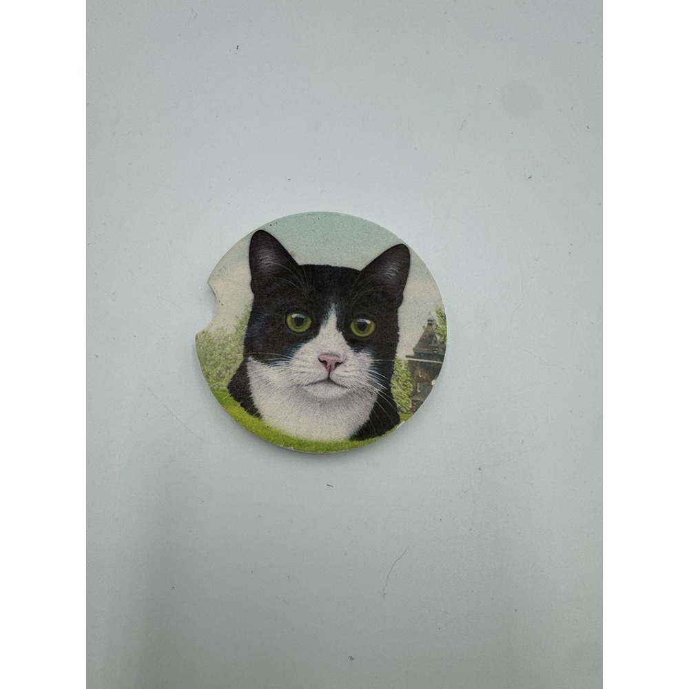 Tuxedo Cat Absorbent Car Coaster Stoneware‎